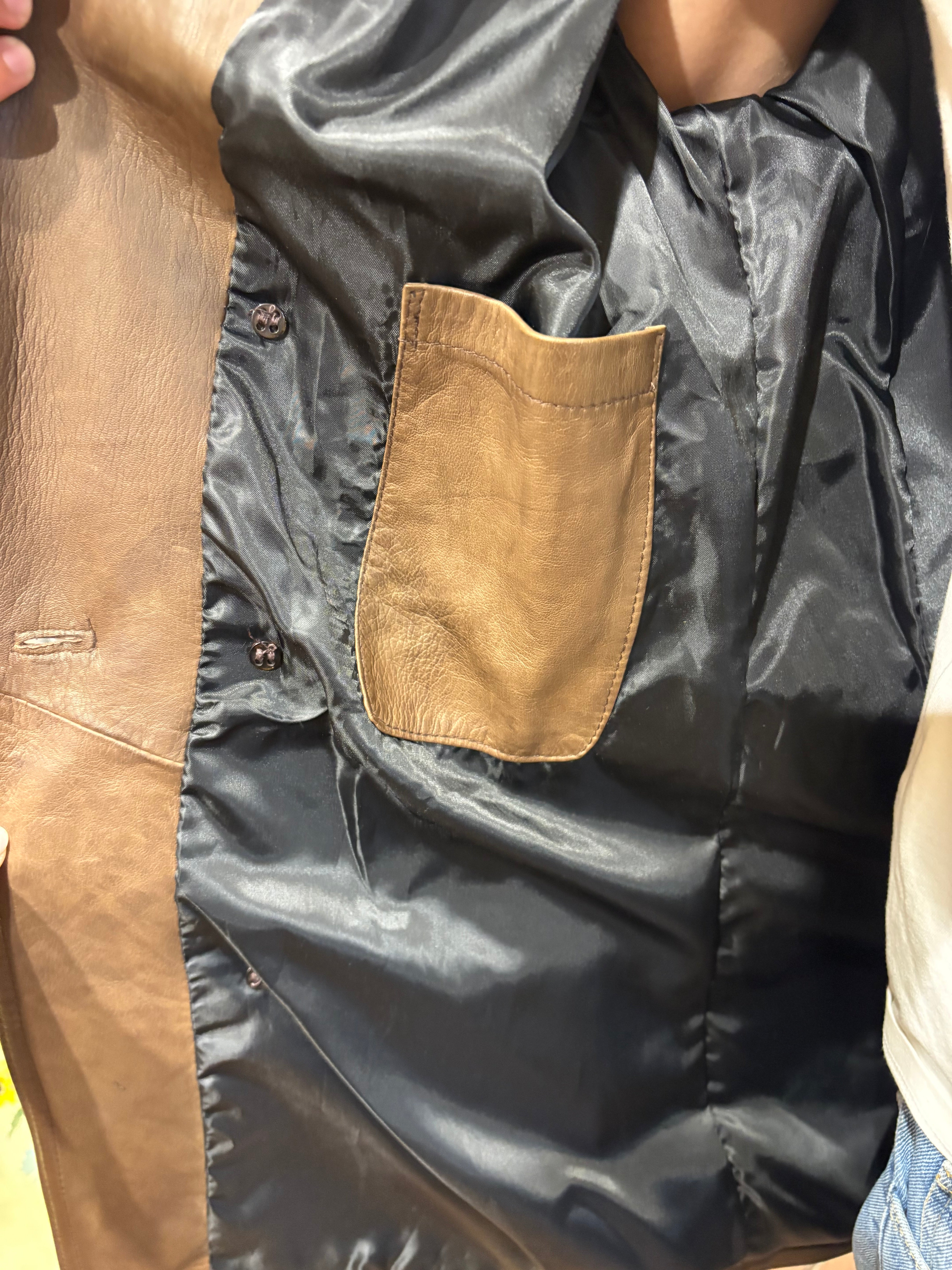 Men's leather trench coat, hand-stamped, Allegrini leather goods, Tuscany, dark brown
