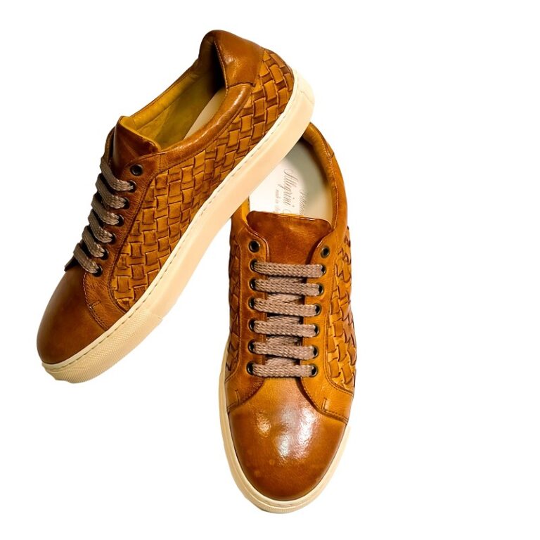 Sneaker in pelle intrecciata da uomo pelletteria allegrini 1411 cuoio