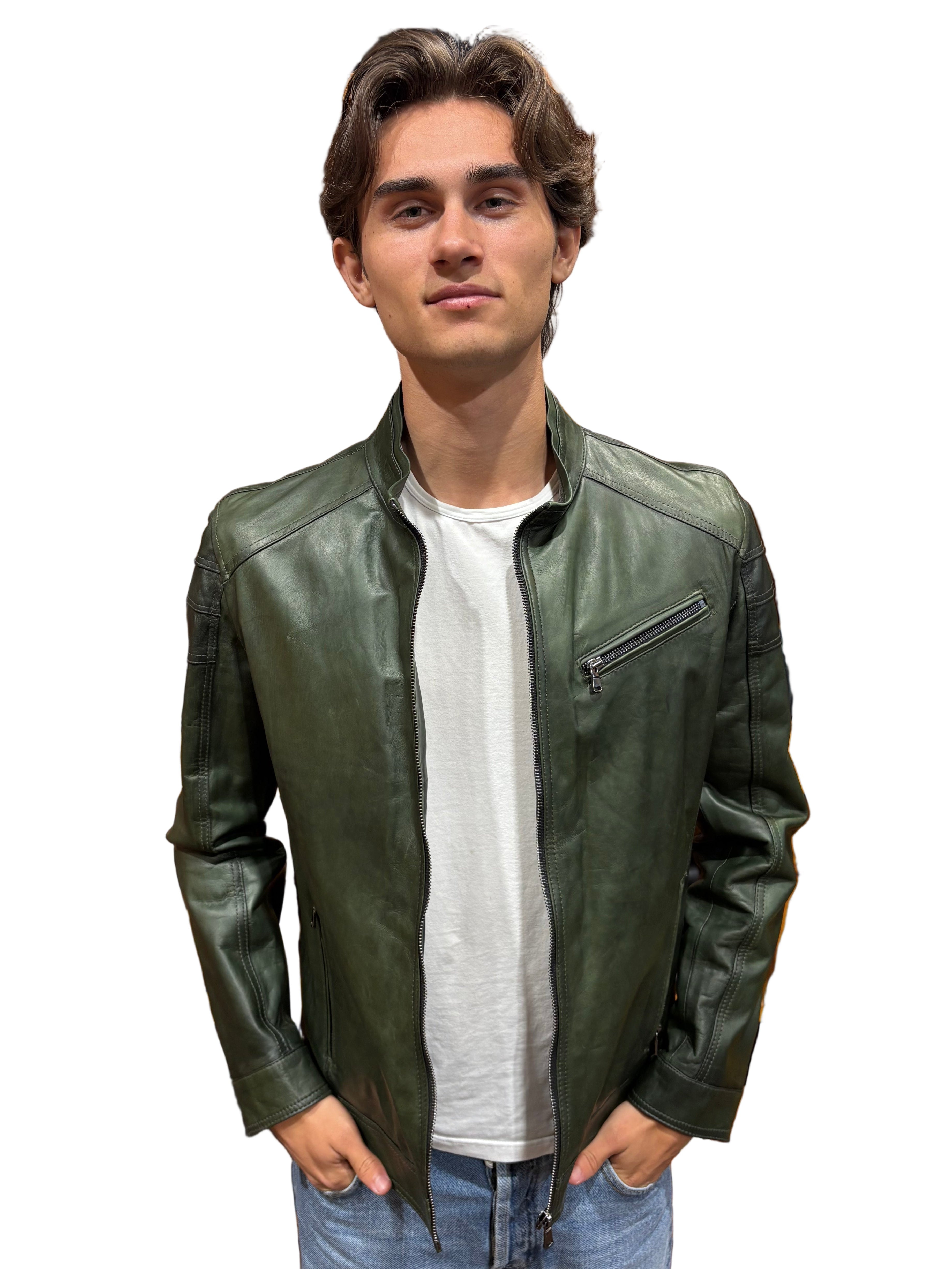 Giacca in pelle uomo tamponata a mano PEGASO tuscany Verde