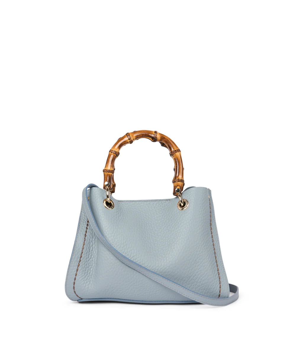 Borsa in pelle con manico bamboo Visonà 20157 cielo