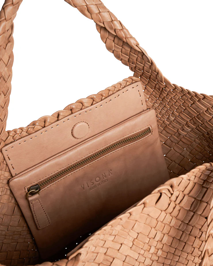 Borsa in pelle intrecciata Visonà 20316 cognac