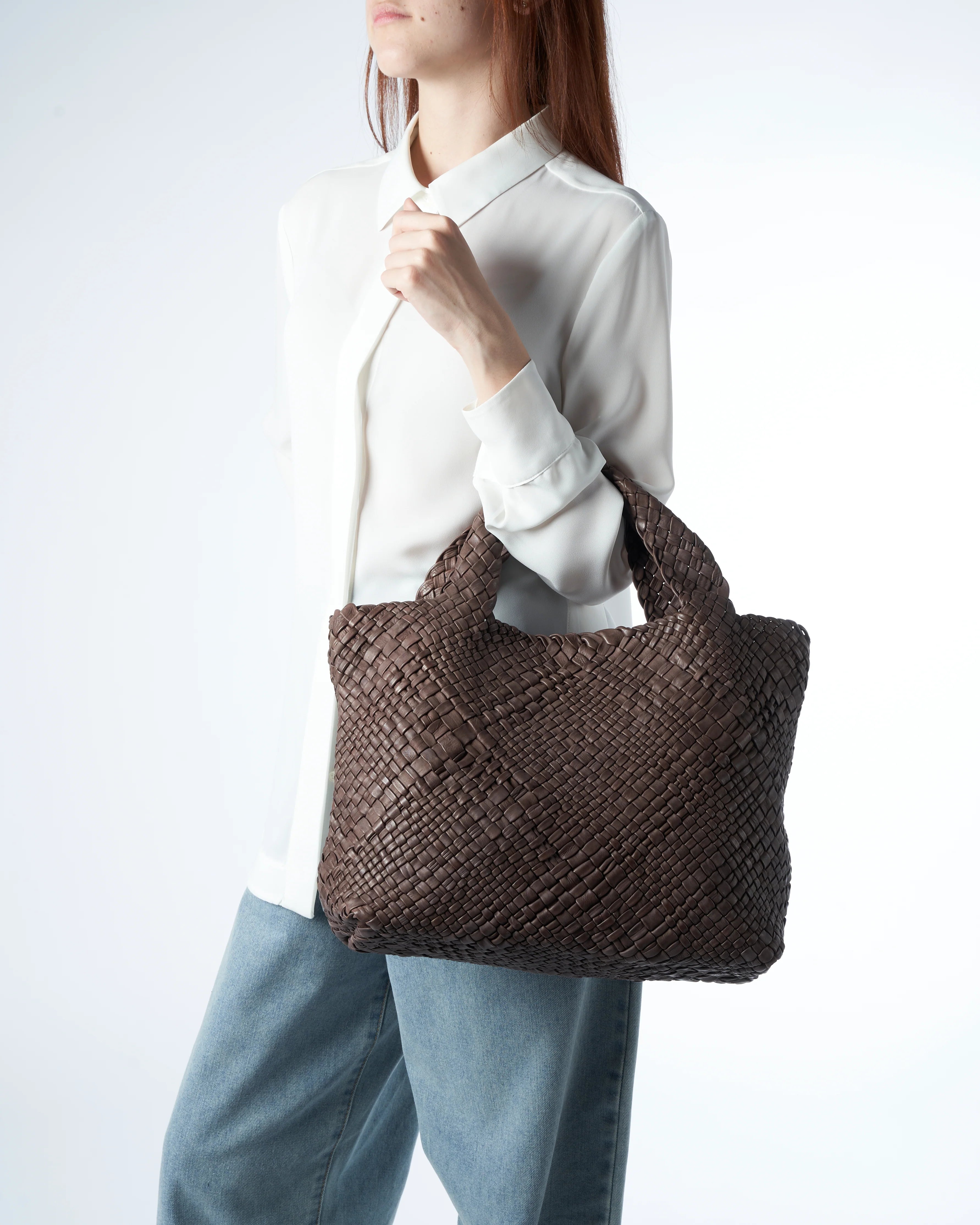 Borsa in pelle intrecciata Visonà 20316 testa di moro