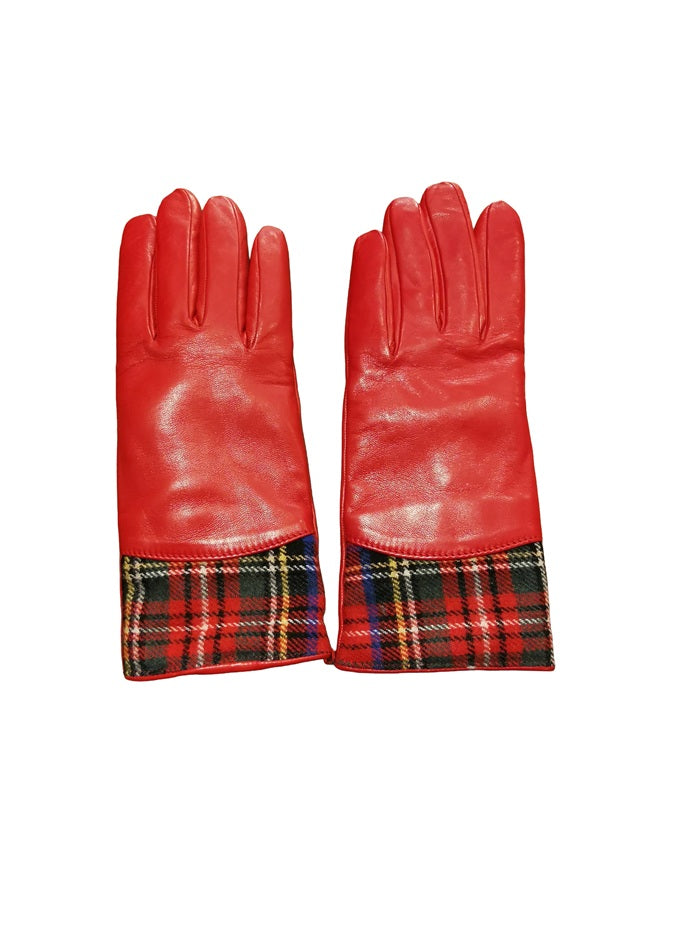 Guanto donna nappa e tartan Pelletteria Allegrini 234/TESS Rosso/Tartan