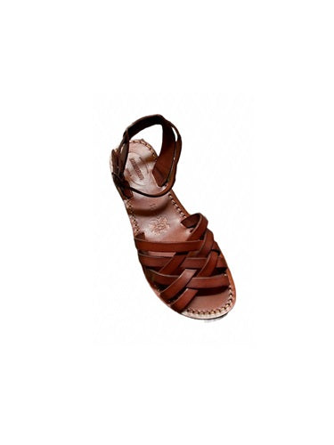 Sandalo in cuoio intrecciato donna pelletteria Allegrini 595D chianti