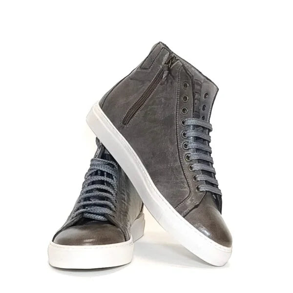 Sneakers alta da uomo in pelle Pelletteria Allegrini 6665 Pietra fumo