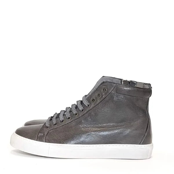 Sneakers alta da uomo in pelle Pelletteria Allegrini 6665 Pietra fumo
