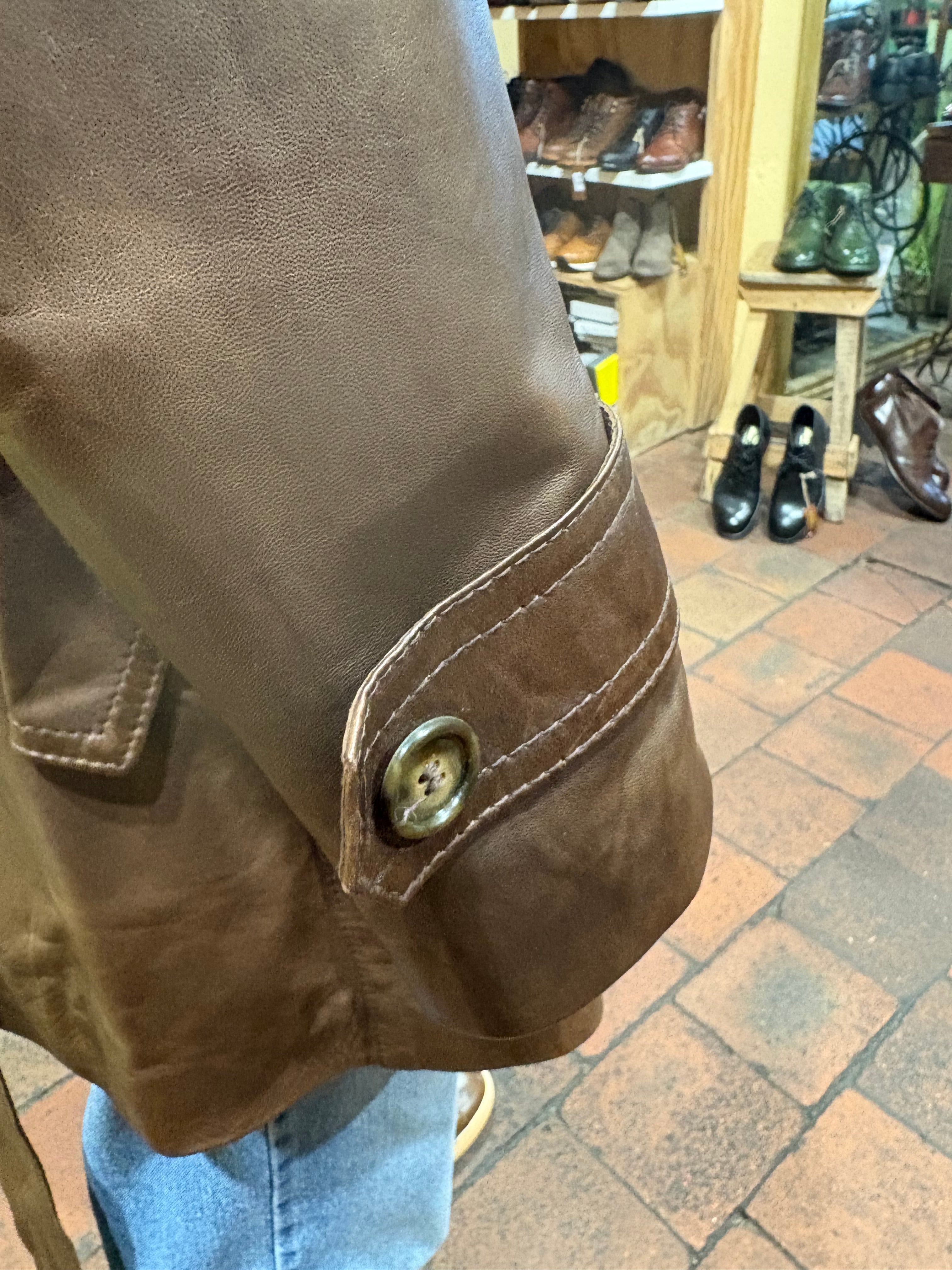 Men's leather trench coat, hand-stamped, Allegrini leather goods, Tuscany, dark brown