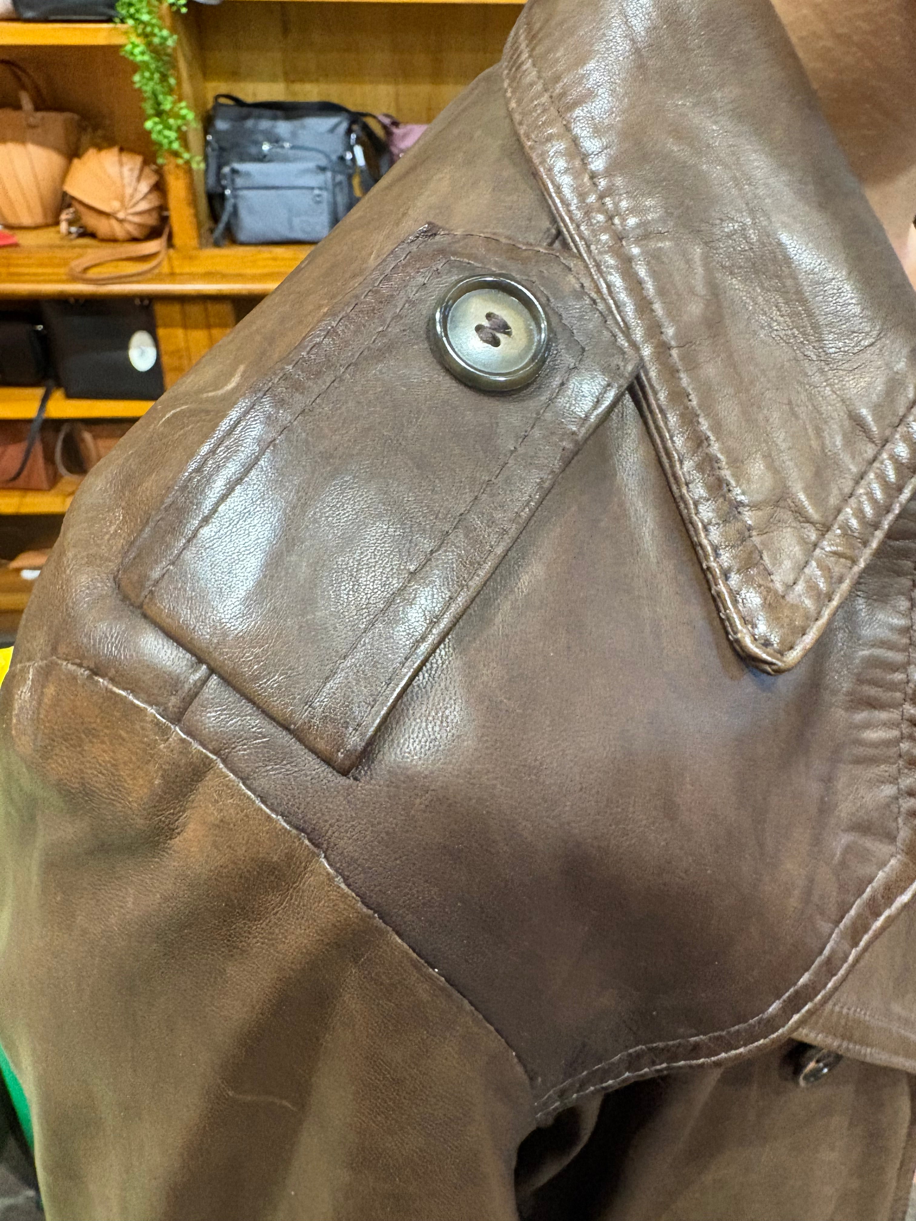 Men's leather trench coat, hand-stamped, Allegrini leather goods, Tuscany, dark brown