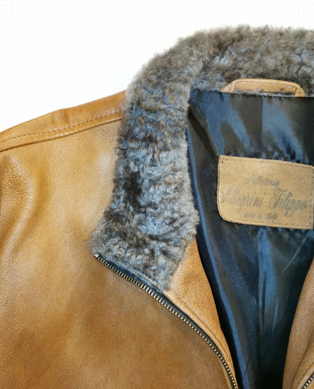 giacca in pelle con collo in pelo pelletteria allegrini bentivoglio cuoio