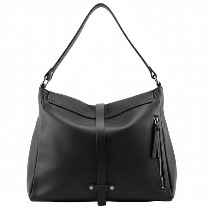 Borsa a spalla in pelle con tracolla Bruno Rossi R19/M nero