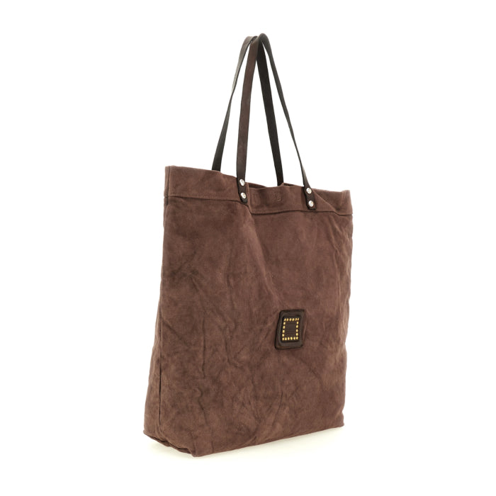 Shopping Filodendro canvas e pelle Campomaggi  C043430ND X2968 naturale/tinto grigio