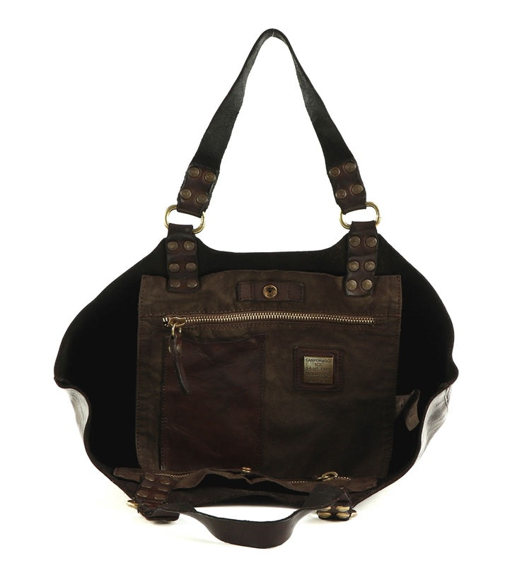 Borsa a spalla in pelle Campomaggi C036320ND X0001 testa di moro