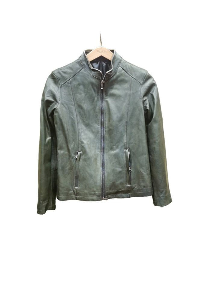 Giacca in pelle donna Claudia Tuscany tamponata a mano pelletteria allegrini verde militare