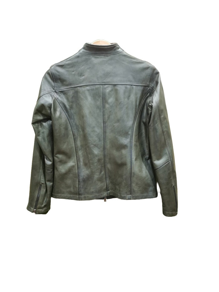 Giacca in pelle donna Claudia Tuscany tamponata a mano pelletteria allegrini verde militare