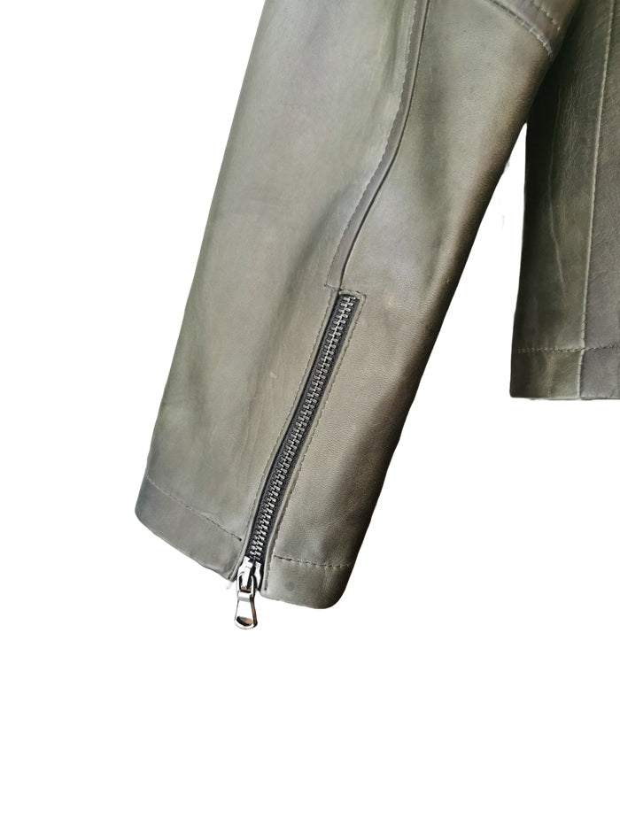 Giacca in pelle donna Claudia Tuscany tamponata a mano pelletteria allegrini verde militare