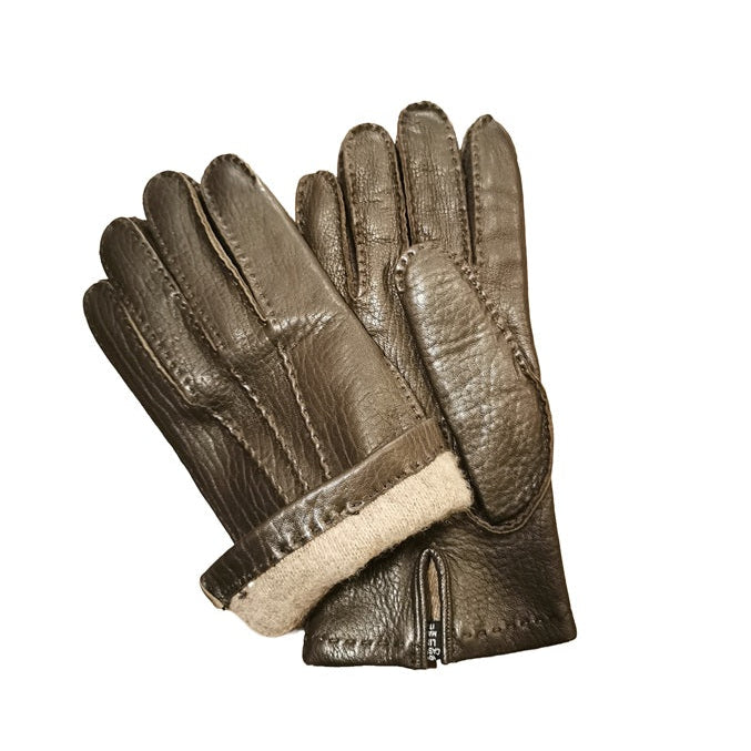 Men's leather gloves elephant pattern Pelletteria Allegrini Filippo G2211U Dark Brown