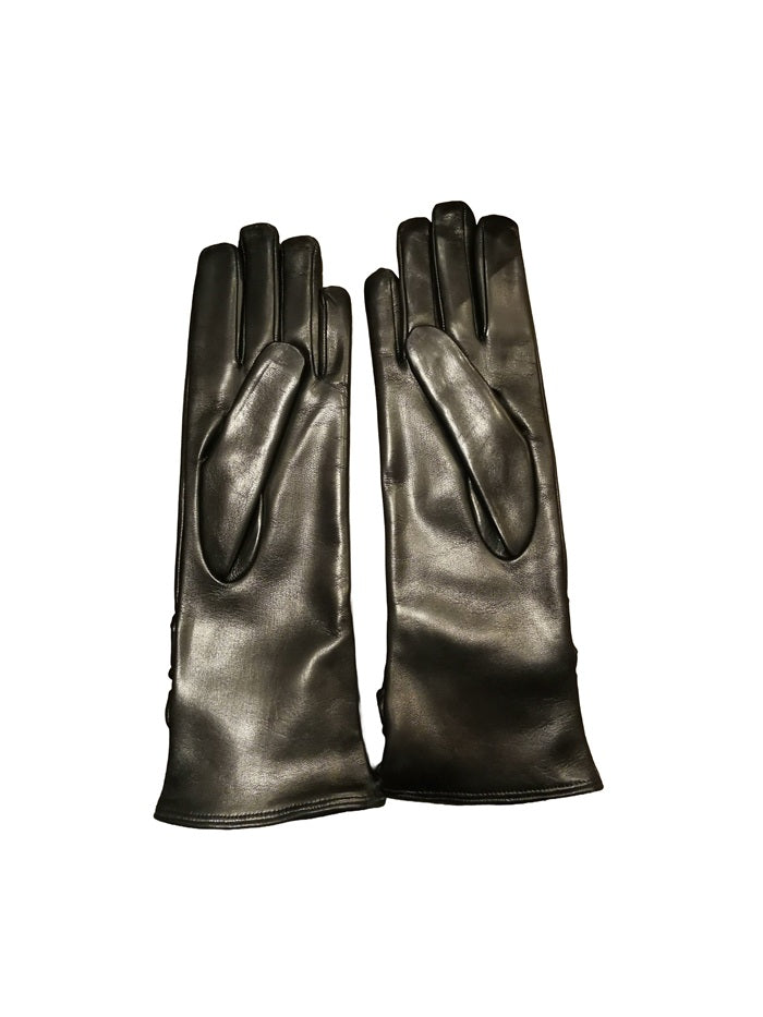 Guanto donna in pelle arricciato lungo Pelletteria Allegrini g4497 nero