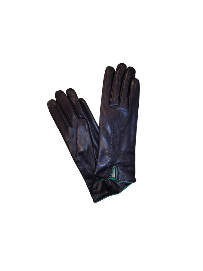 Guanto donna in pelle con dettaglio cuciture Pelletteria Allegrini G4758 Blu/Verde