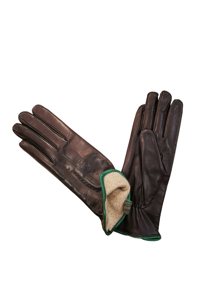 Guanto donna in pelle con dettaglio cuciture Pelletteria Allegrini G4758 Blu/Verde