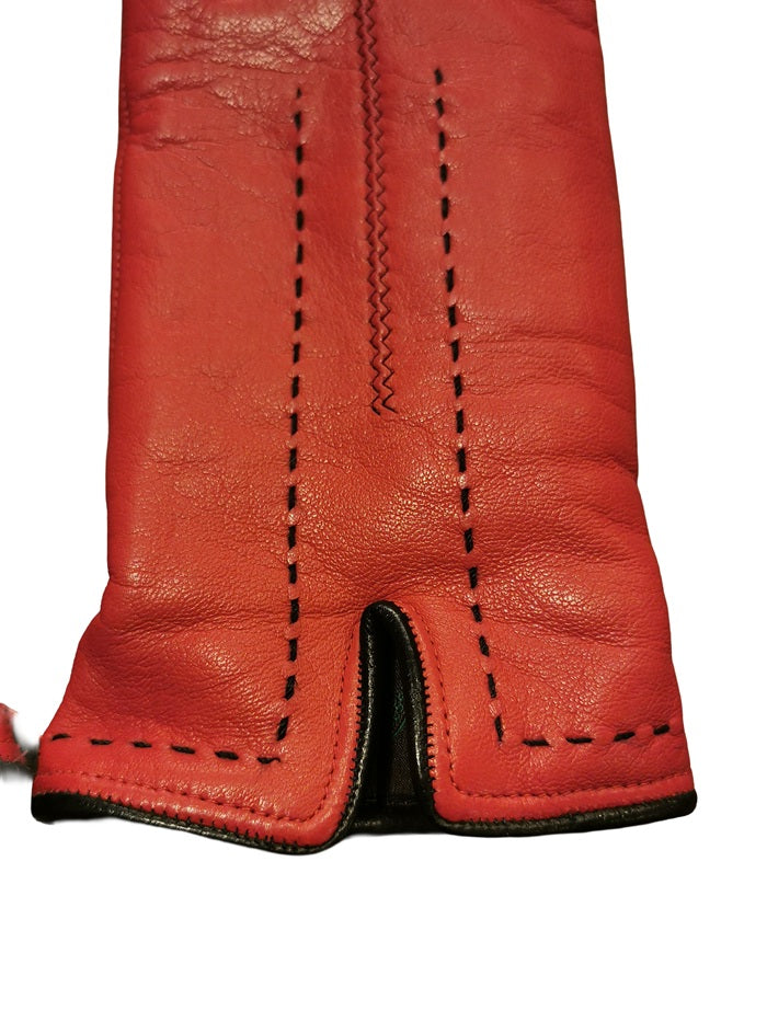 Guanto donna in pelle con dettaglio cuciture Pelletteria Allegrini G4758 rosso/nero