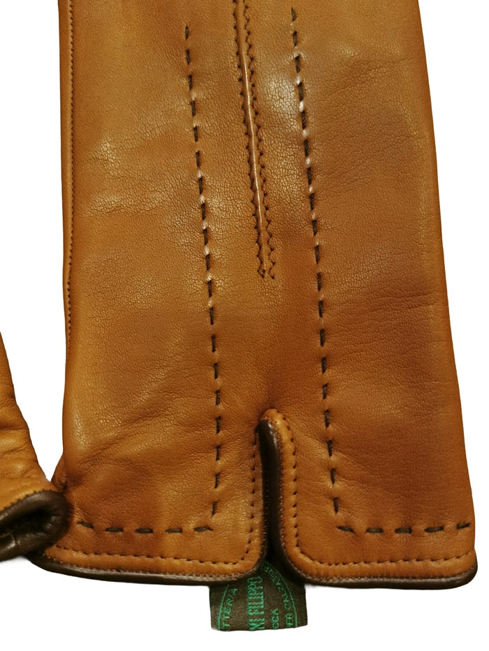Guanto donna in pelle con dettaglio cuciture Pelletteria Allegrini G4758 tabacco/testa di moro