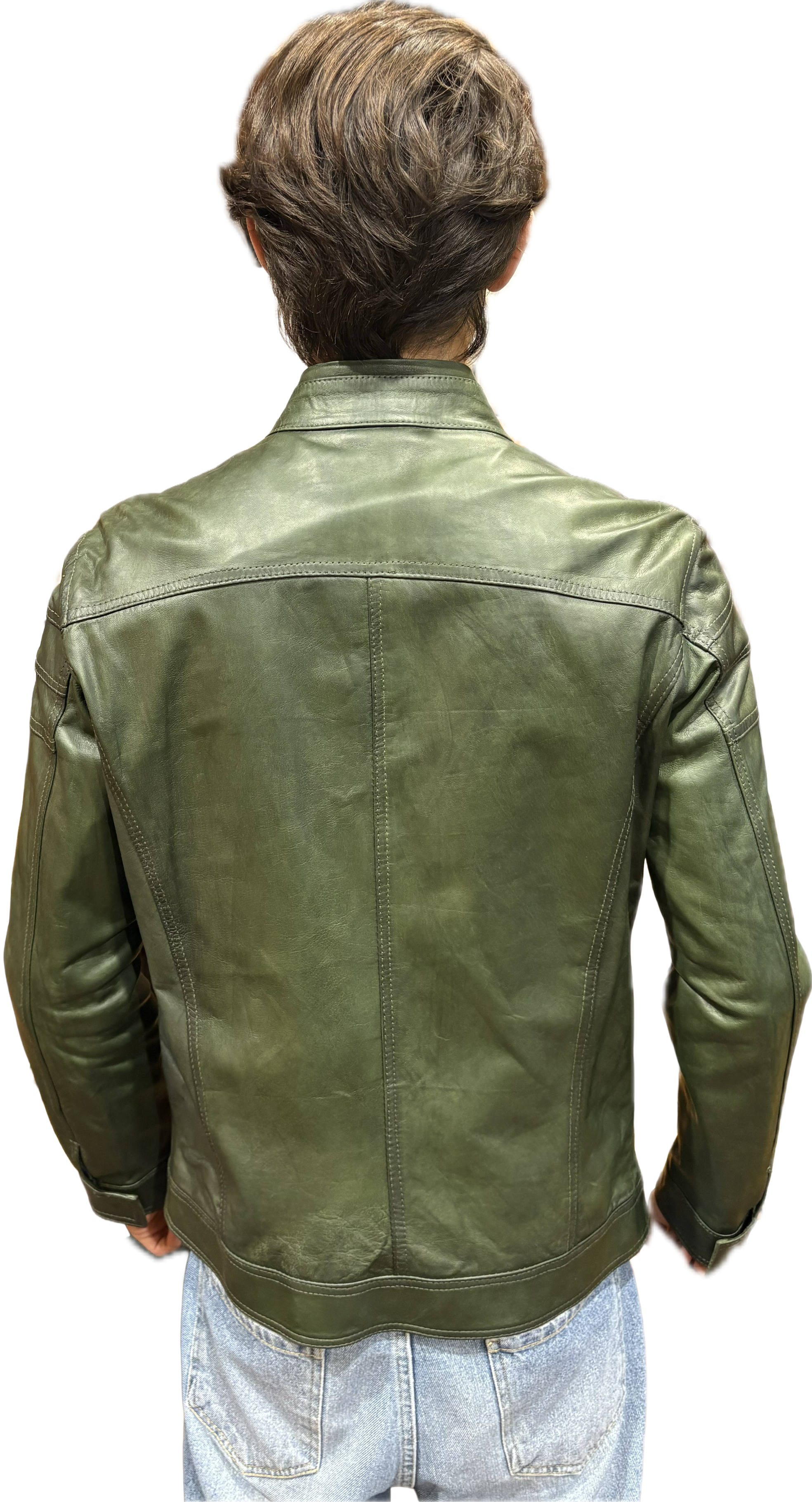 Giacca in pelle uomo tamponata a mano pegaso tuscany verde