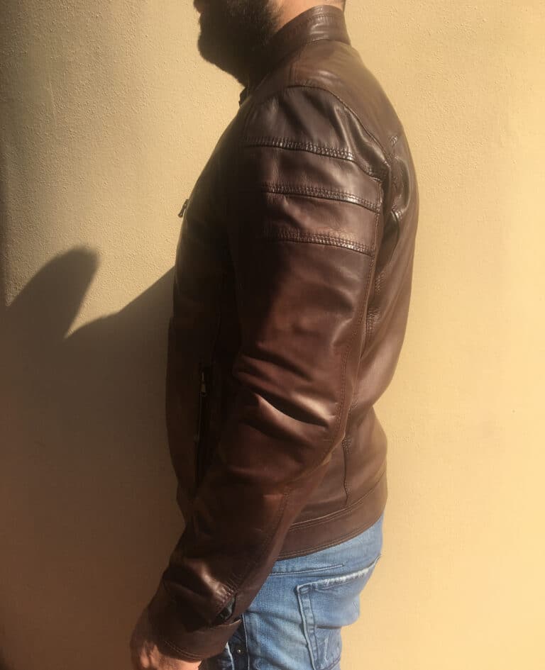 Giacca in pelle uomo tamponata a mano pegaso tuscany testa di moro