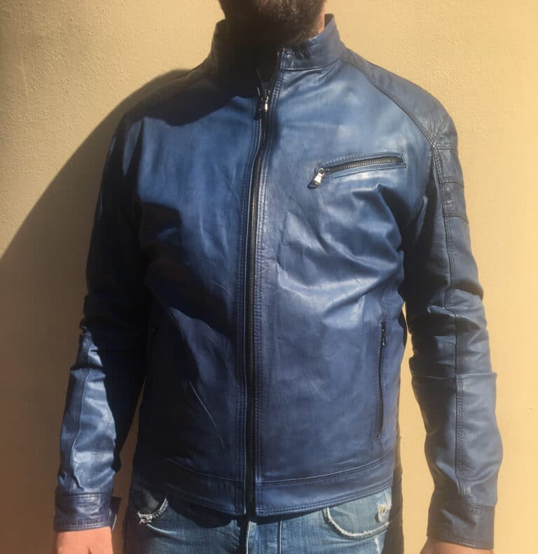 Giacca in pelle uomo tamponata a mano pegaso tuscany bluette