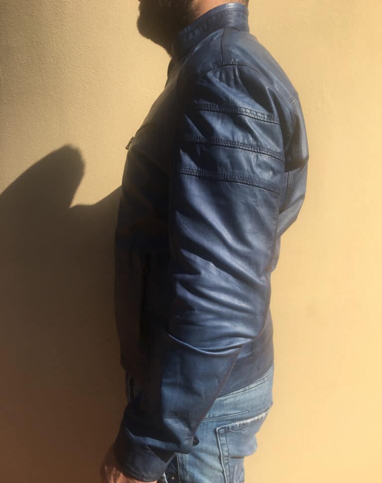 Giacca in pelle uomo tamponata a mano pegaso tuscany bluette