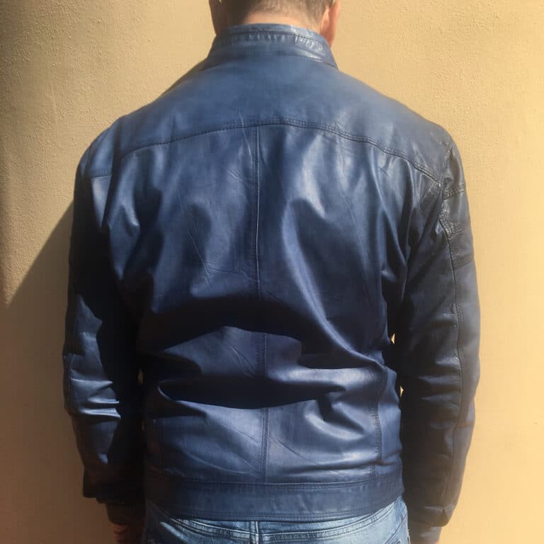Giacca in pelle uomo tamponata a mano pegaso tuscany bluette