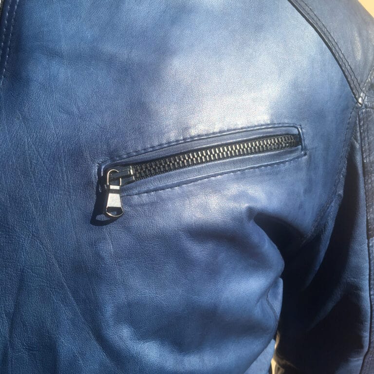 Giacca in pelle uomo tamponata a mano pegaso tuscany bluette