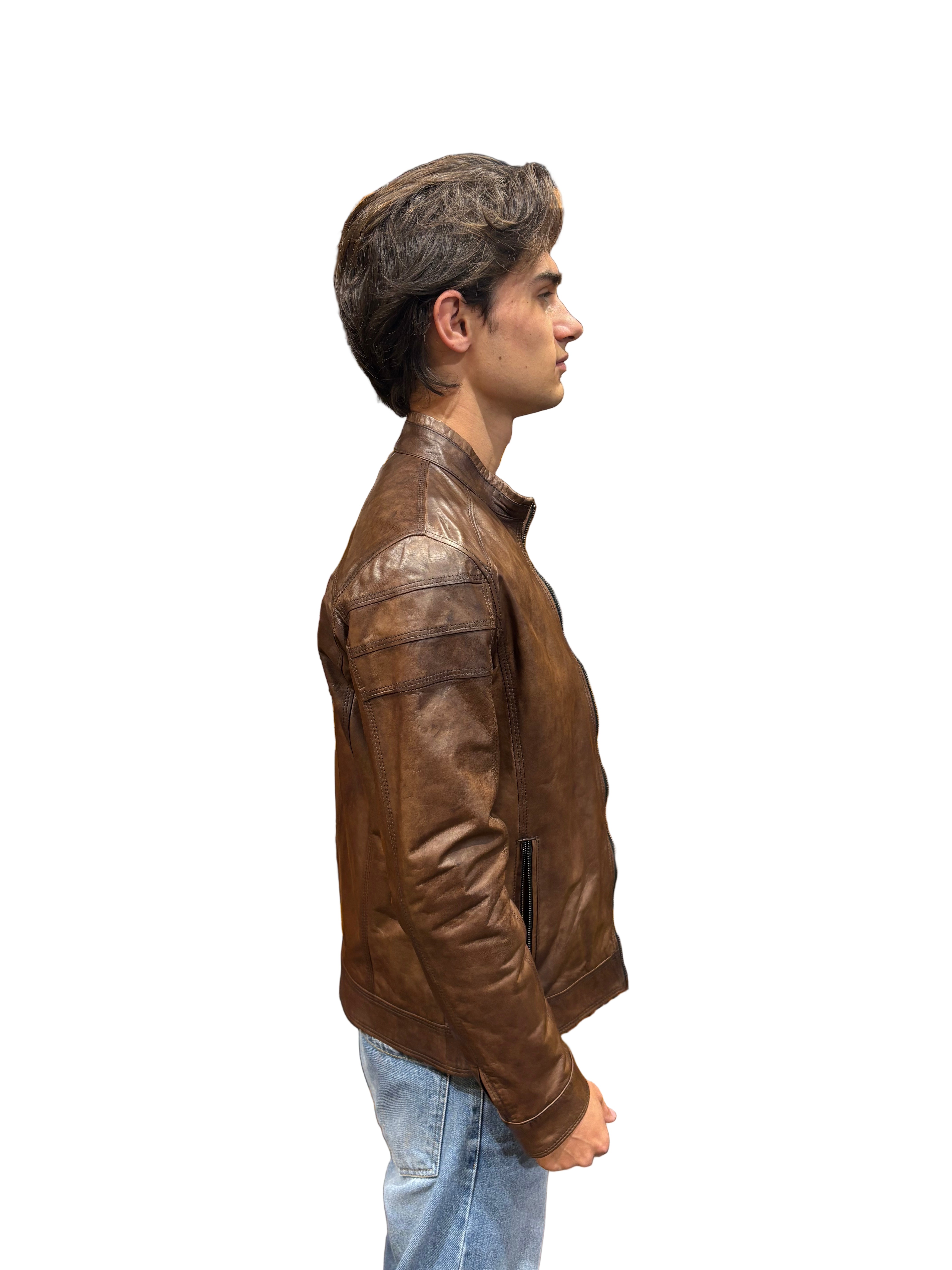 Pegaso Tuscany men's hand-buffed leather jacket in dark brown