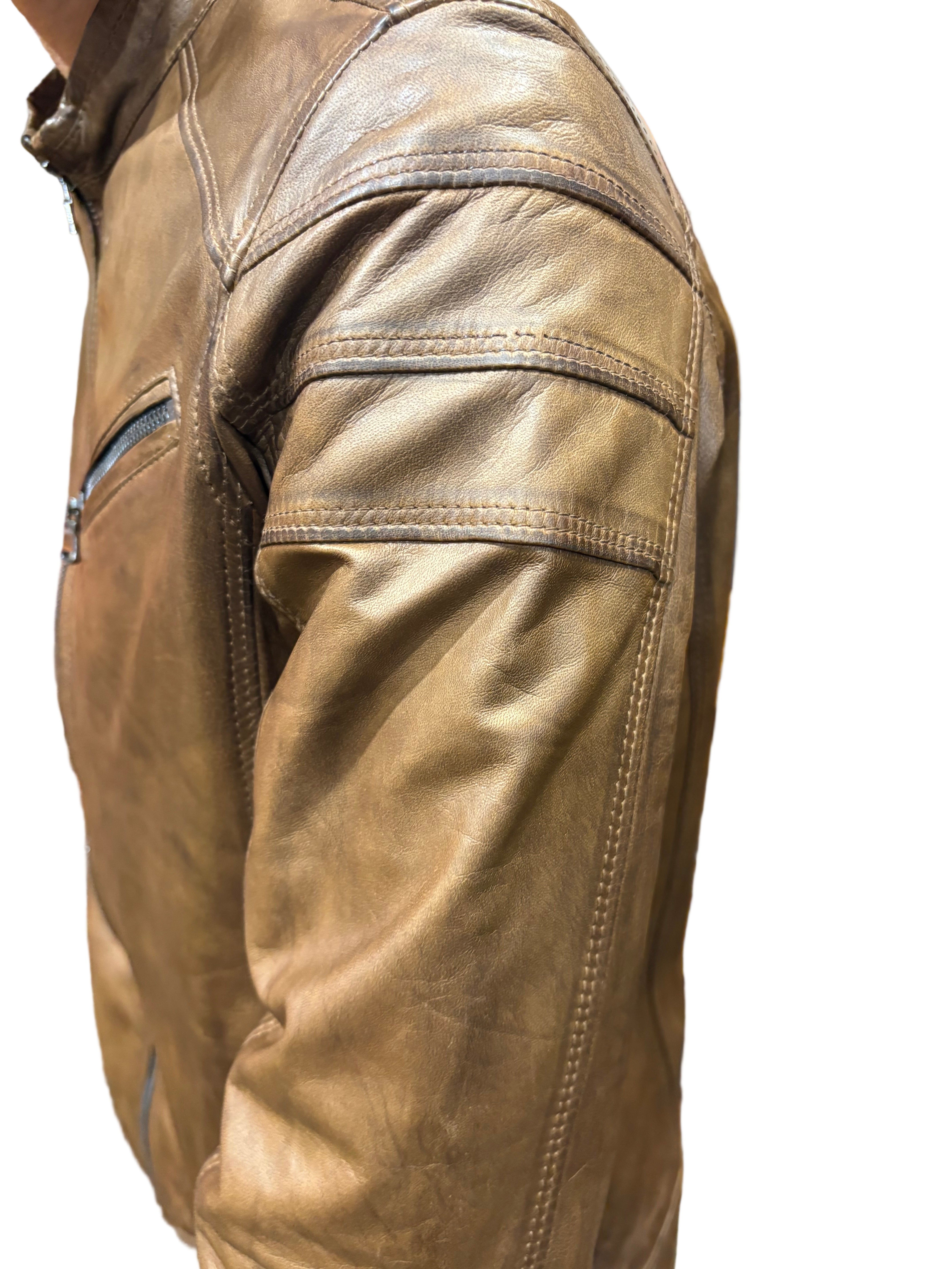 Pegaso Tuscany Men's Hand-Dampened Leather Jacket Burnt