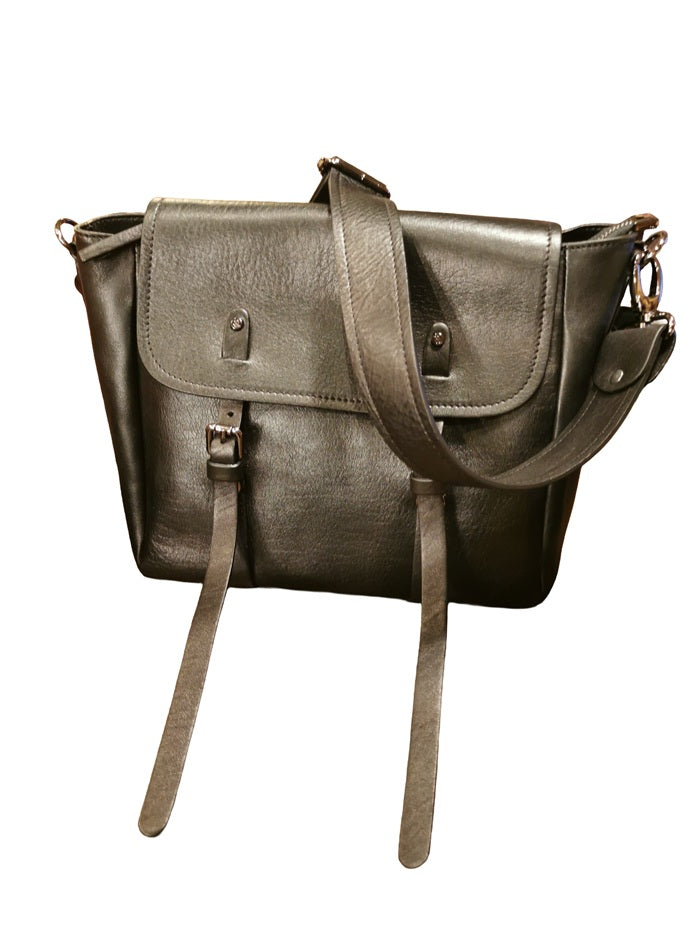 Double Handle Leather Bag Bruno Rossi R319 Black