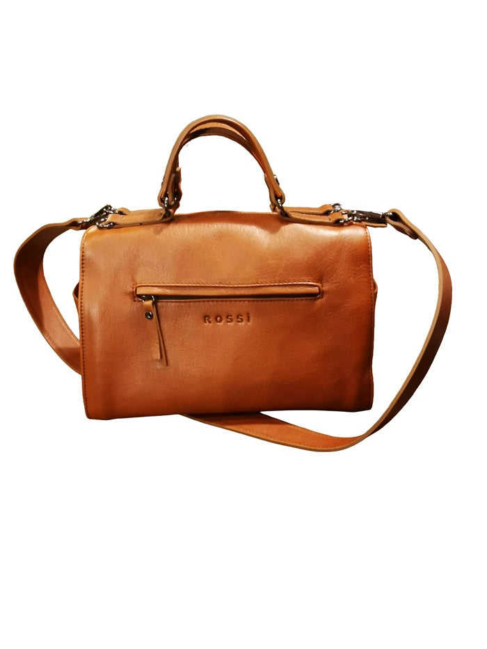 Borsa con manici in pelle tamponata Bruno Rossi R343/M Brandy
