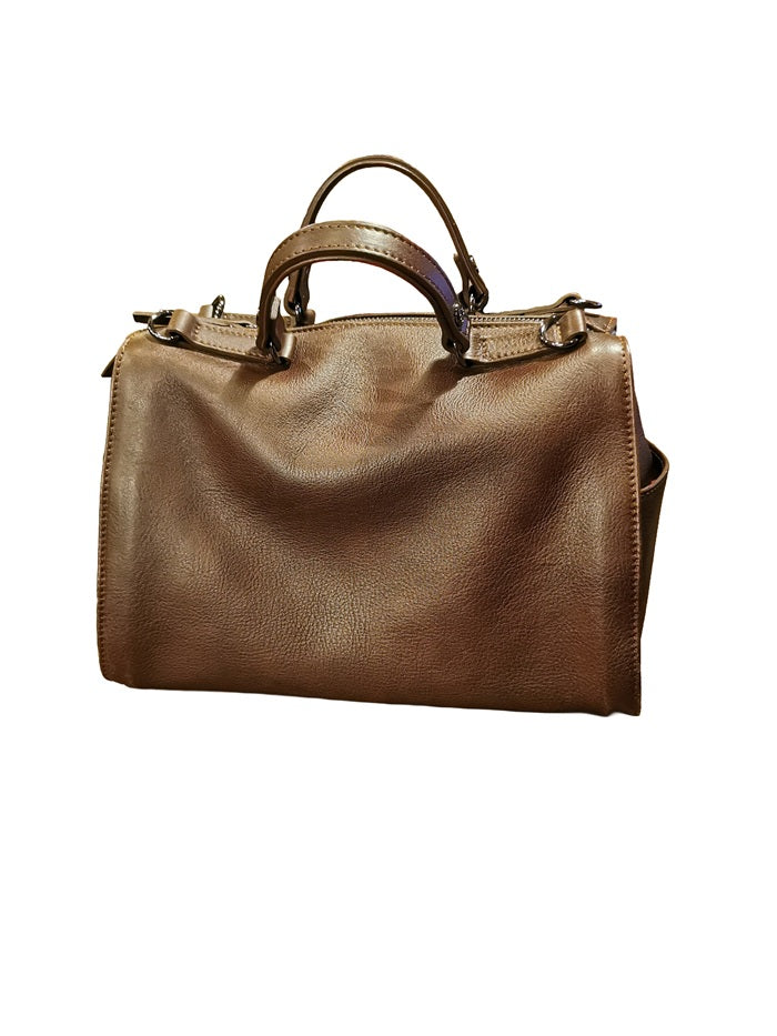 Borsa con manici in pelle tamponata Bruno Rossi R343/M Caffè