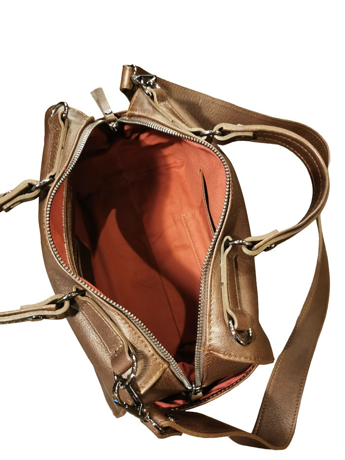 Borsa con manici in pelle tamponata Bruno Rossi R343/M Caffè