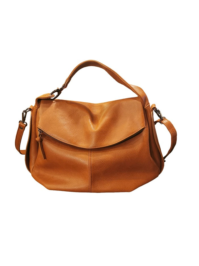 Borsa a spalla in pelle tamponata Bruno Rossi R76/G Brandy