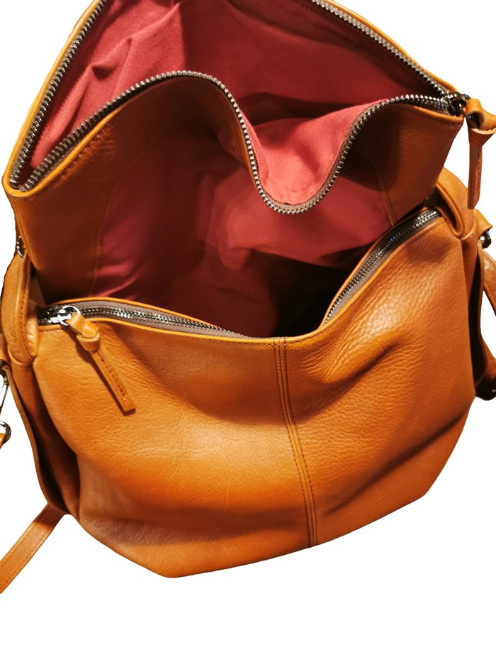 Borsa a spalla in pelle tamponata Bruno Rossi R76/G Brandy