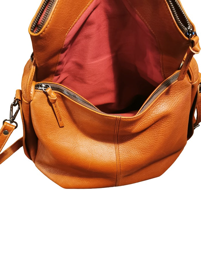 Borsa a spalla in pelle tamponata Bruno Rossi R76/G Brandy