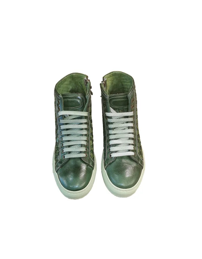 Sneakers alta intrecciata da donna in pelle Pelletteria Allegrini TAORMINA Verde