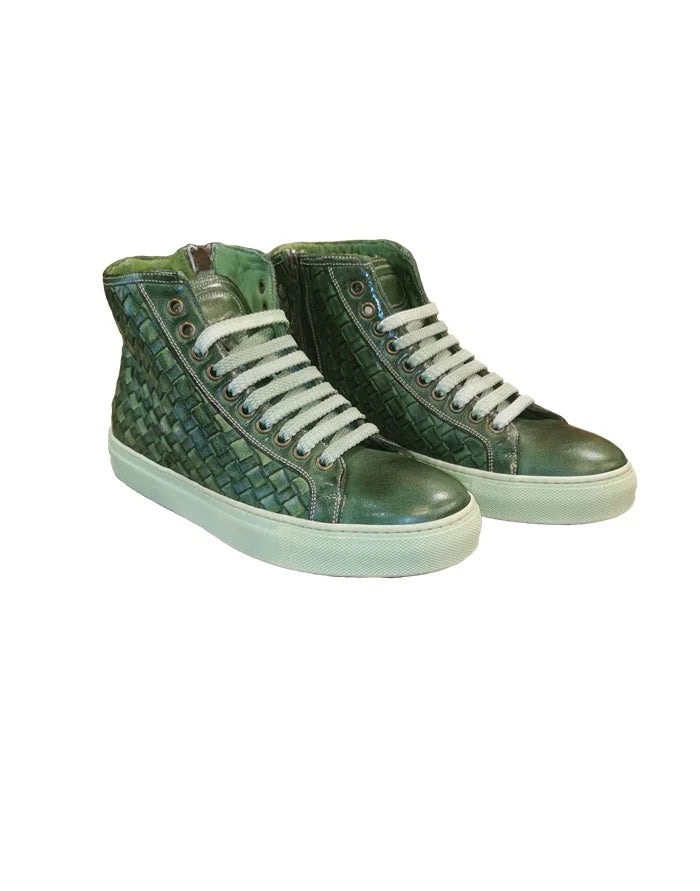 Sneakers alta intrecciata da donna in pelle Pelletteria Allegrini TAORMINA Verde