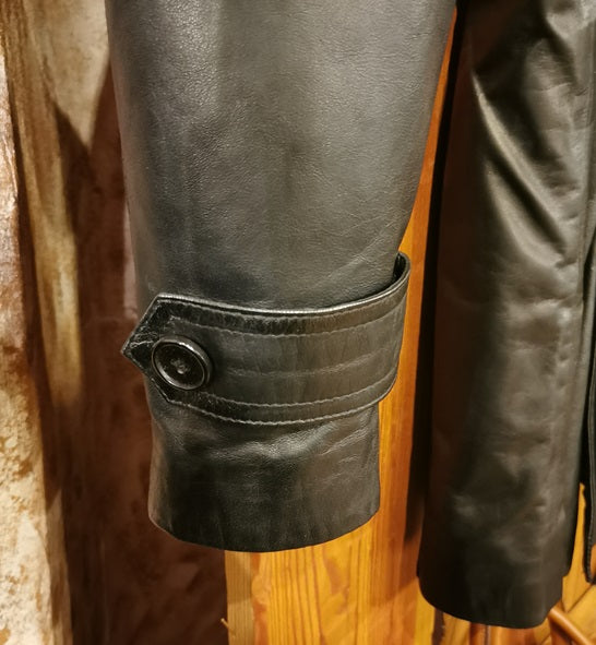Trench uomo in pelle pelletteria allegrini tamponato a mano tuscany  nero