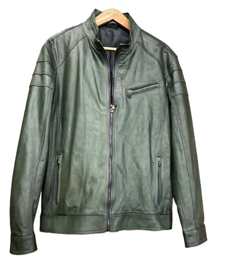 Giacca in pelle uomo tamponata a mano pegaso tuscany verde
