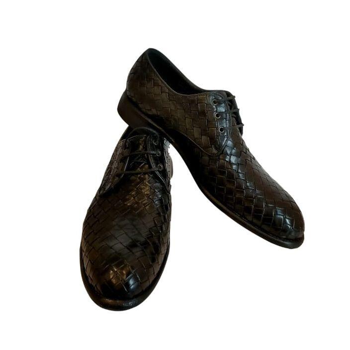Scarpa da uomo in pelle intrecciata pelletteria allegrini 6043 nero