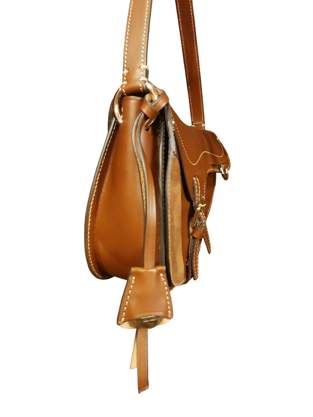 Leather saddle bag with double shoulder strap Boldrini 07321 Golden