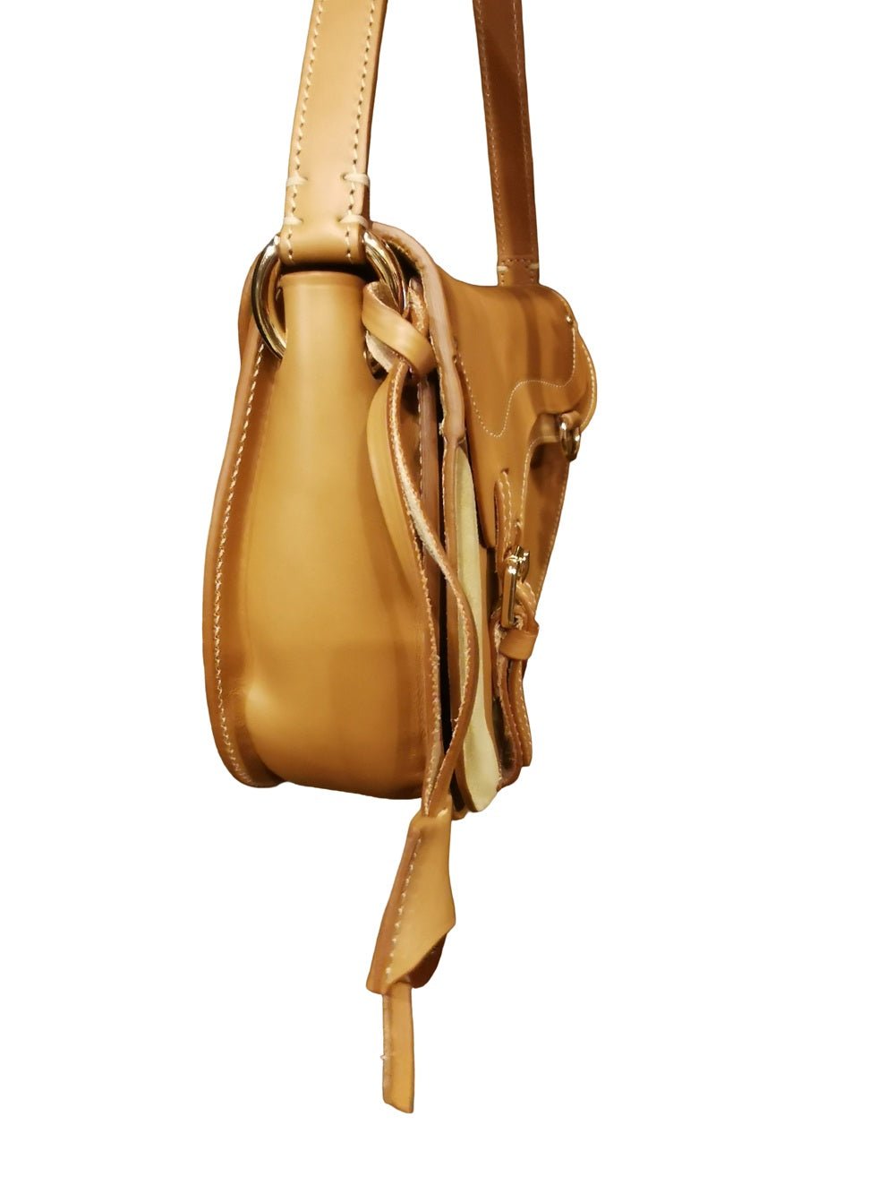 Borsa a sella in pelle con doppia tracolla Boldrini 07321 Naturale - Pelletteria Allegrini