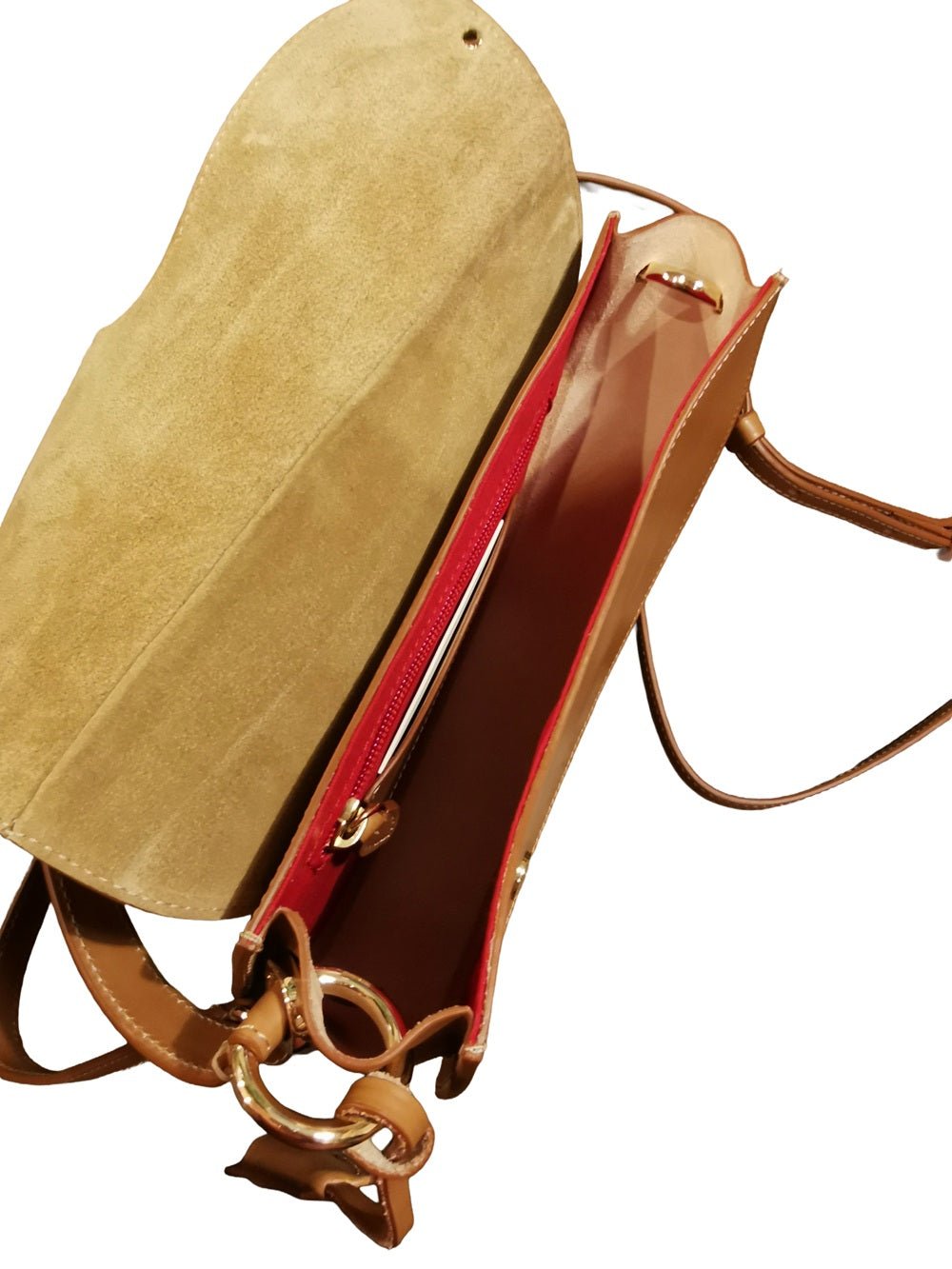 Borsa a sella in pelle con doppia tracolla Boldrini 07321 Naturale - Pelletteria Allegrini