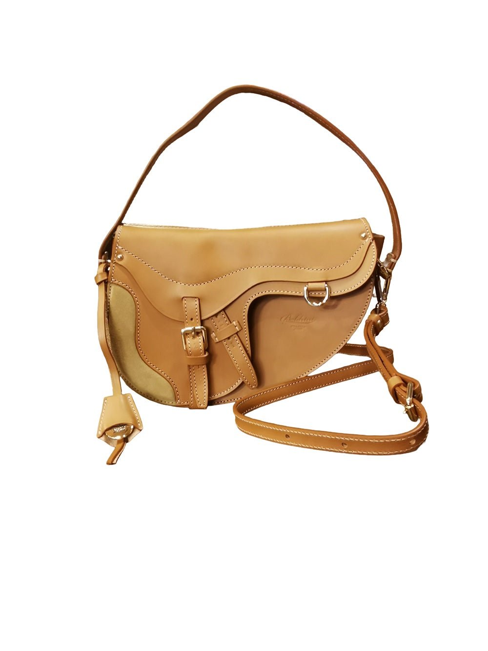 Borsa a sella in pelle con doppia tracolla Boldrini 07321 Naturale - Pelletteria Allegrini