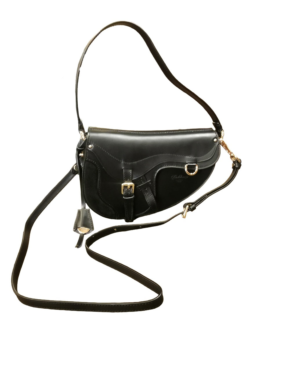 Leather saddle bag with double shoulder strap Boldrini 07321 Black